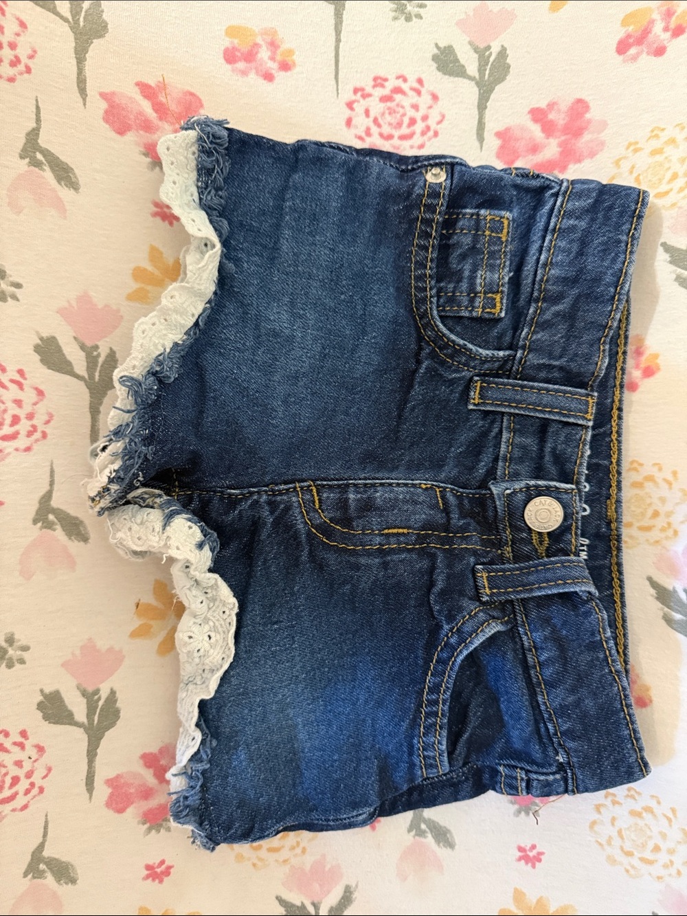Cat & Jack Blue Denim Shorts with White Lace Trim